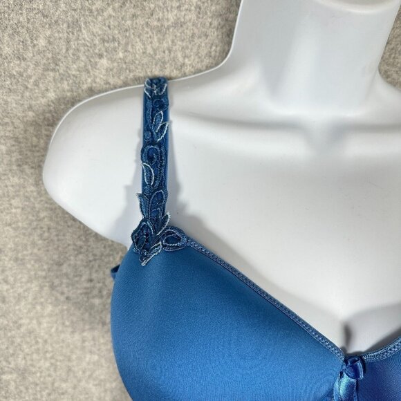 Simone Perele 34 Bra Underwired Blue Smooth Floral Mesh Bow Adjustable Straps - Picture 7 of 10